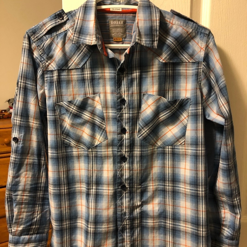 Blue plaid button down shirt
